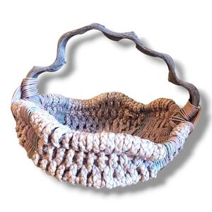 Hand Woven Willow Basket With Driftwood Handle Rustic Organic